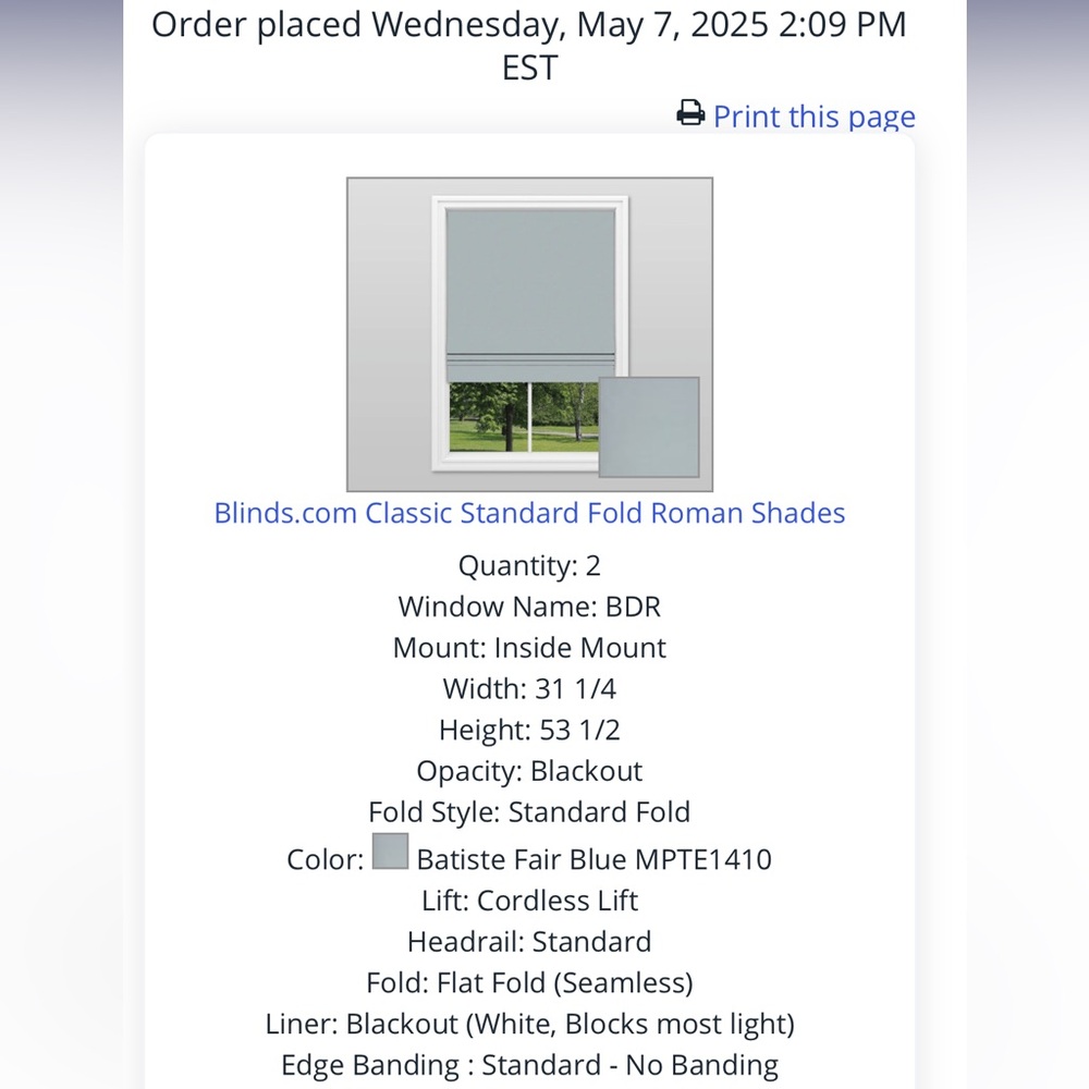 NWT blue Roman shades